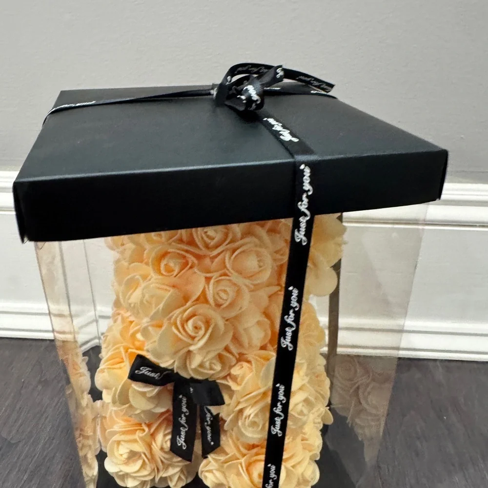 NWT Luxury Cream Faux Forever Rose Teddy Bear in Gift Box Just for You Gift